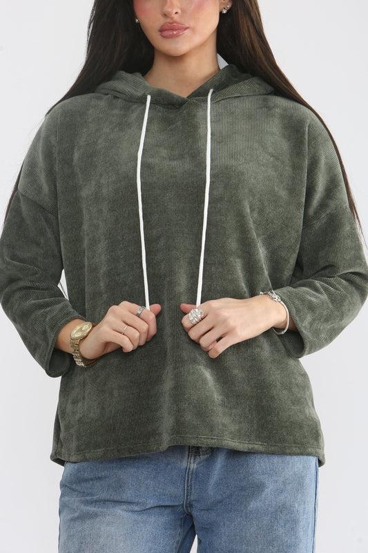 CORDUROY HOODED TOP - KHAKI