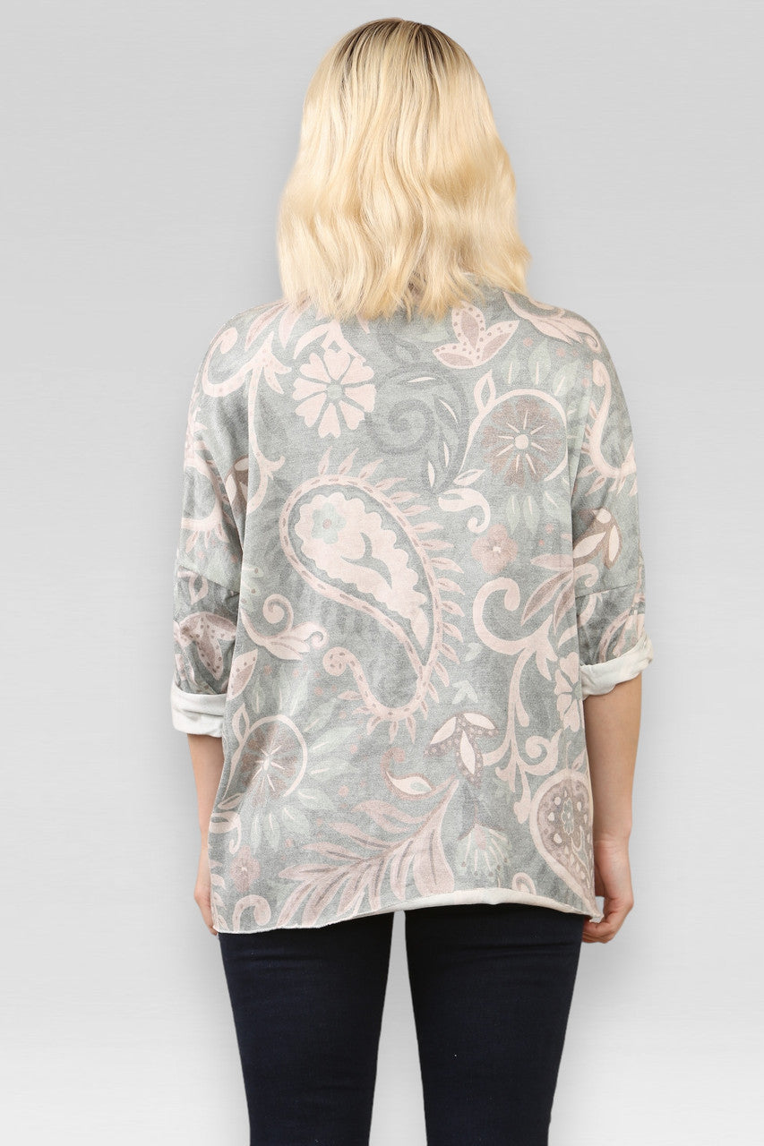 PAISLEY PRINT FIJNGEBREIDE TRUI KHAKI