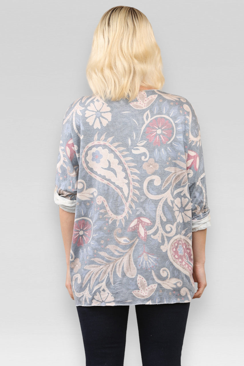PAISLEY PRINT FIJNGEBREIDE TRUI TOP DENIM