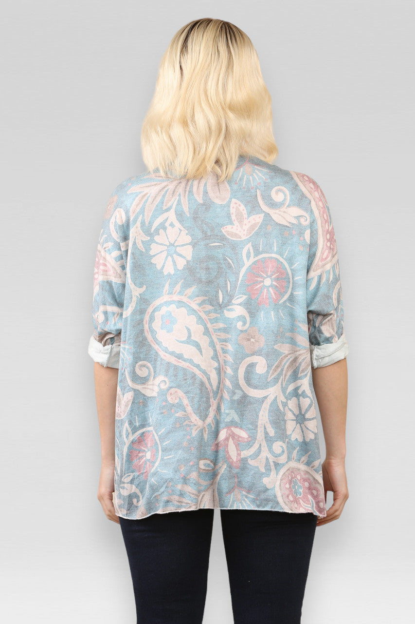 TRUI MET PAISLEY PRINT FIJNGEBREID TEAL