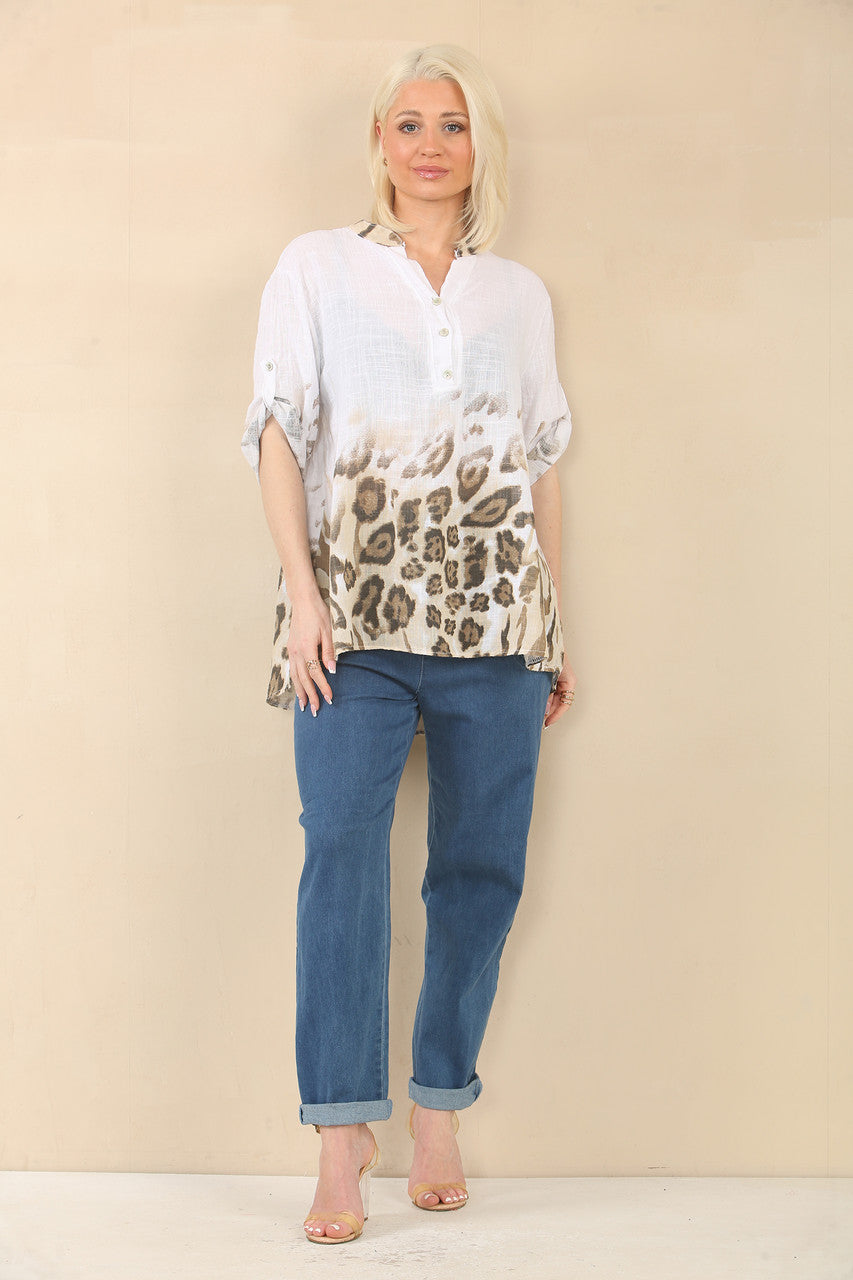 ANIMAL MIX BORDER PRINT SHIRT - WHITE