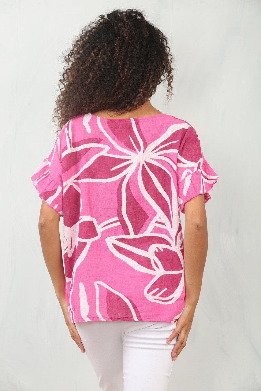 BLOUSES MET BLOEMENPRINT, ABSTRACTE PRINT EN RUCHE MOUWEN KERS