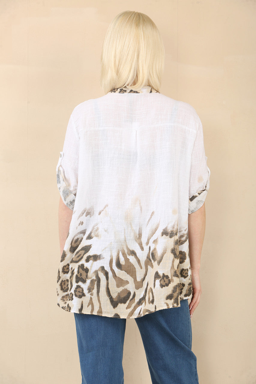 ANIMAL MIX BORDER PRINT SHIRT - WHITE