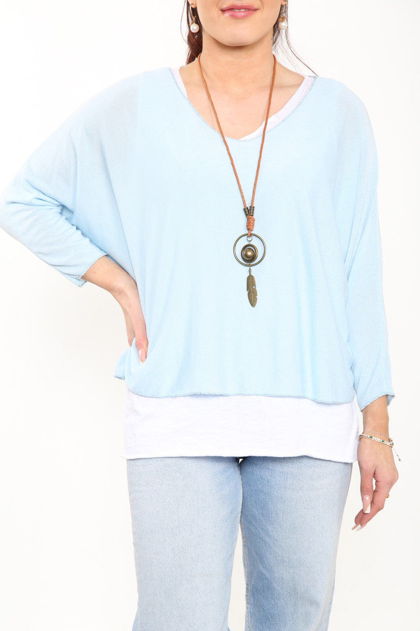 EFFEN 2-LAAGSE TOP MET KETTING - HEMELSBLAUW