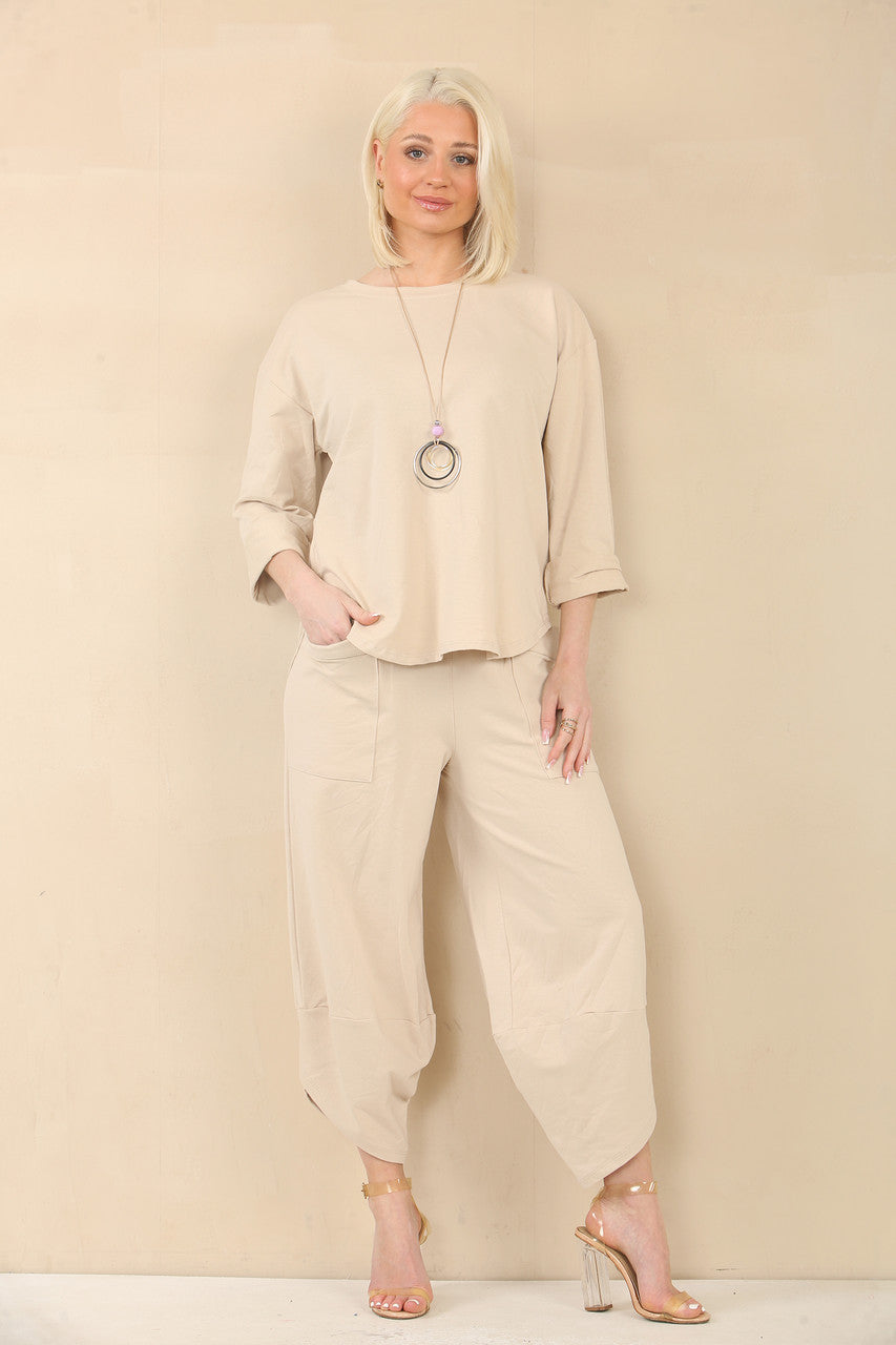 SWEAT TOP & HAREM BROEK SET - STONE