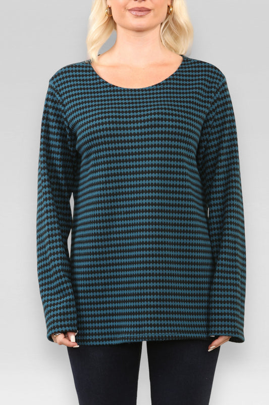 DOGTOOTH PRINT JUMPER TEAL