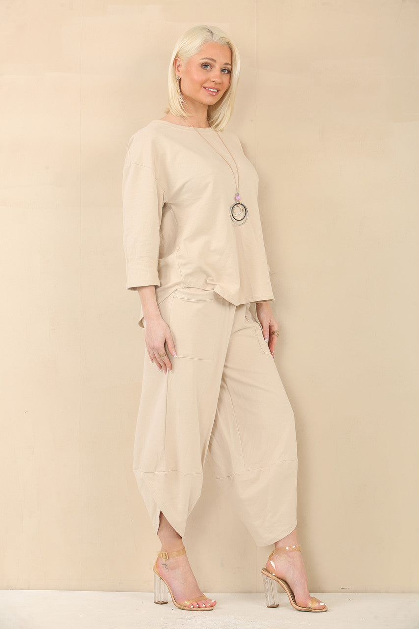 SWEAT TOP & HAREM BROEK SET - STONE