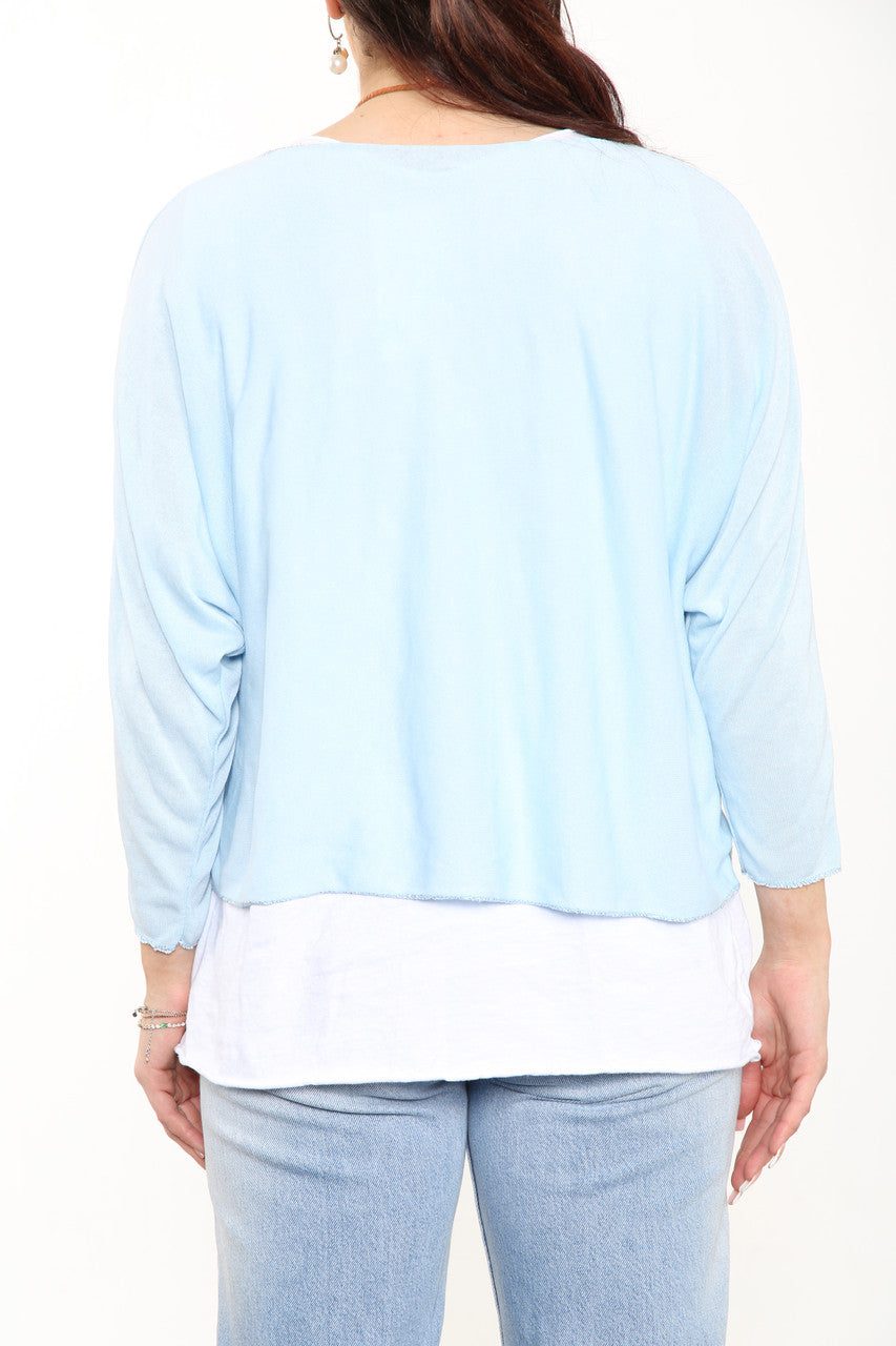 EFFEN 2-LAAGSE TOP MET KETTING - HEMELSBLAUW
