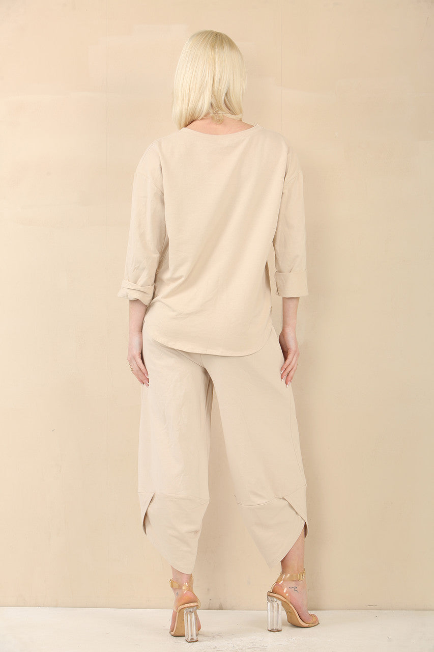 SWEAT TOP & HAREM BROEK SET - STONE
