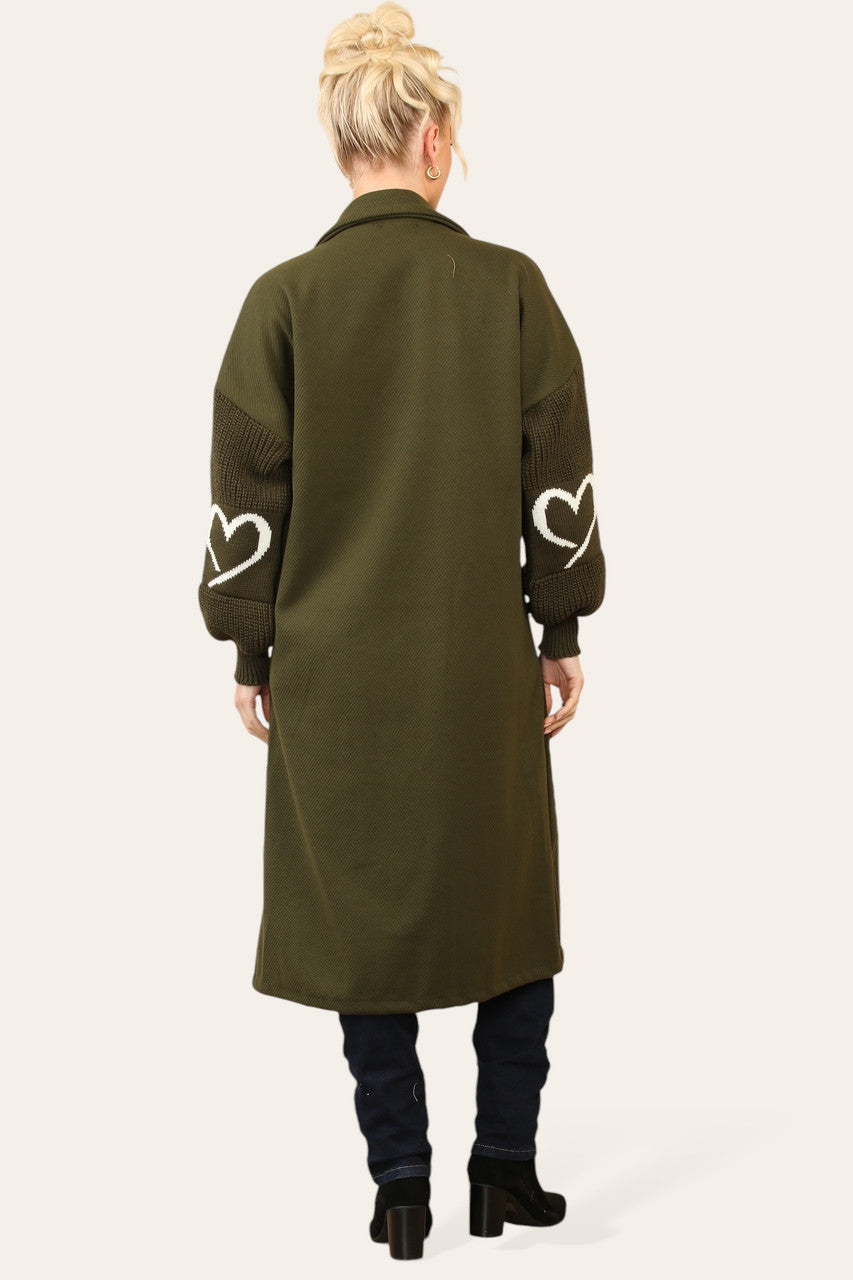 LIEFS HART GEBREIDE MOUW DUBBELE RIJ JASPEL KAKI
