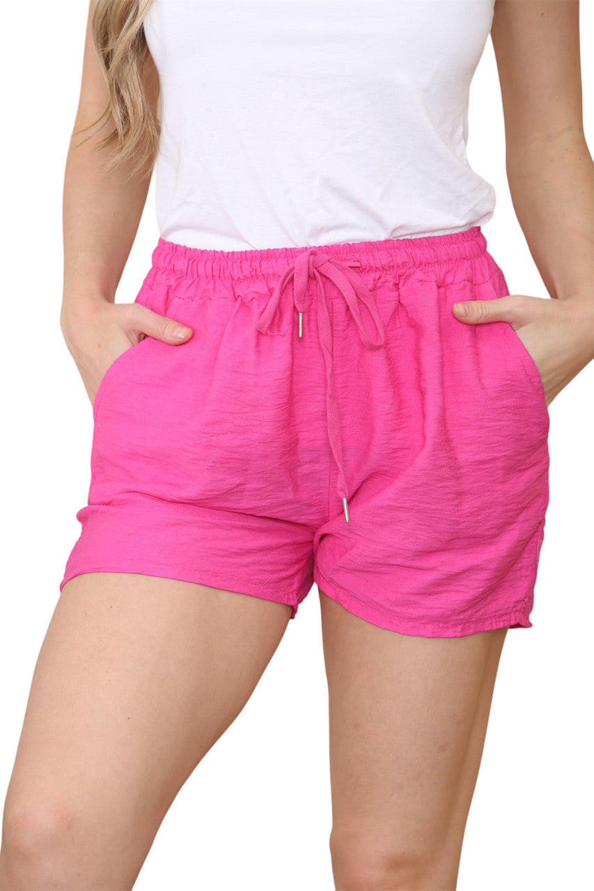 Ladies Drawstring Waist Shorts Cerise