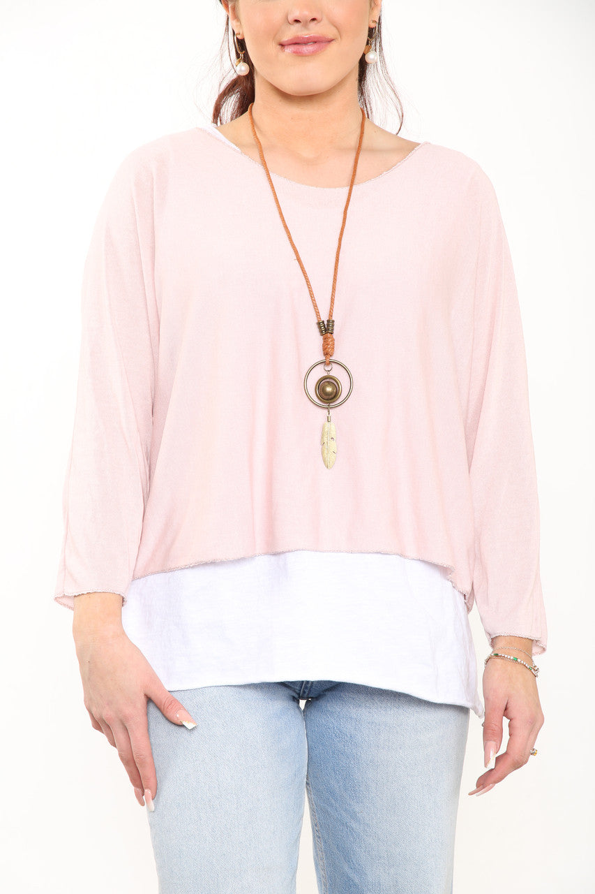 EENVOUDIG 2-LAAGS TOP MET KETTING - DUSTY ROZE