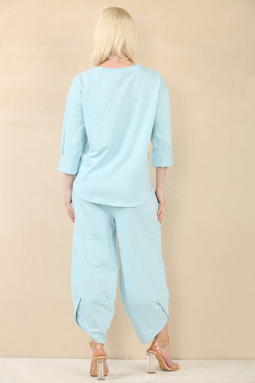 SWEATSHIRT & HAREM BROEK SET - LICHTBLAUW