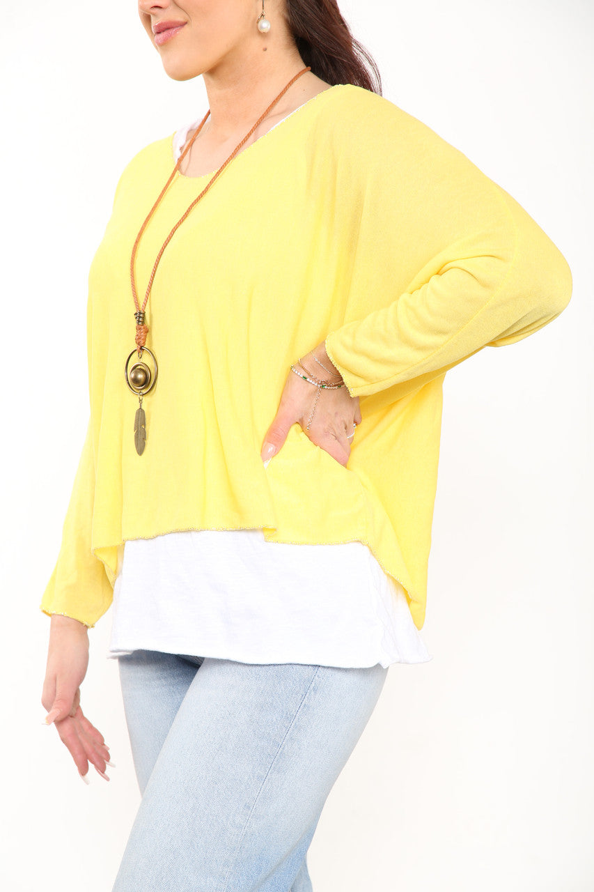 PLAIN 2 LAYER TOP WITH NECKLACE LEMON