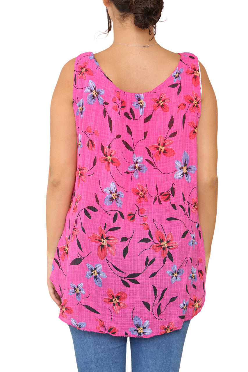 DITSY FLOWERS PRINT SLEEVELESS VEST TOP CERISE