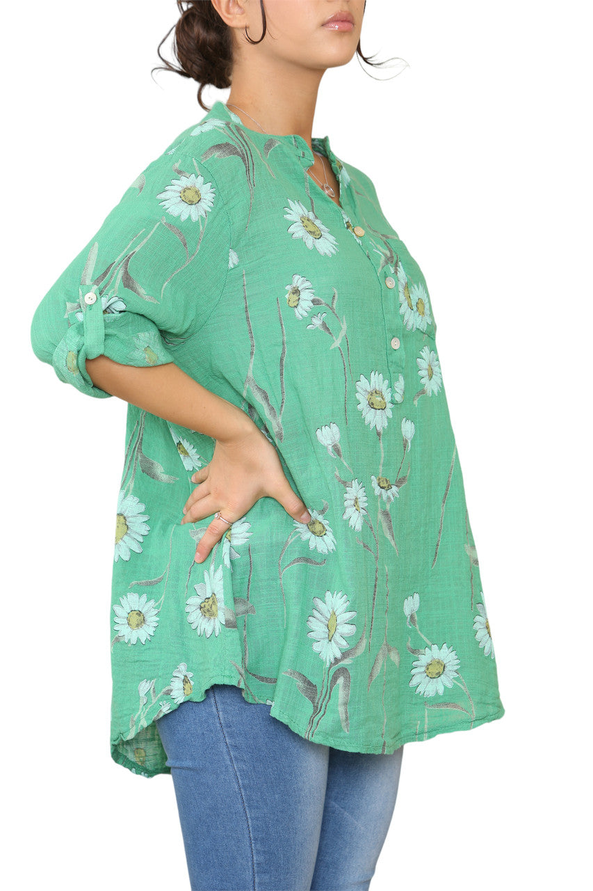 BLOUSE MET OPA-KRAAG EN BLOEMENPRINT DAISY GROEN