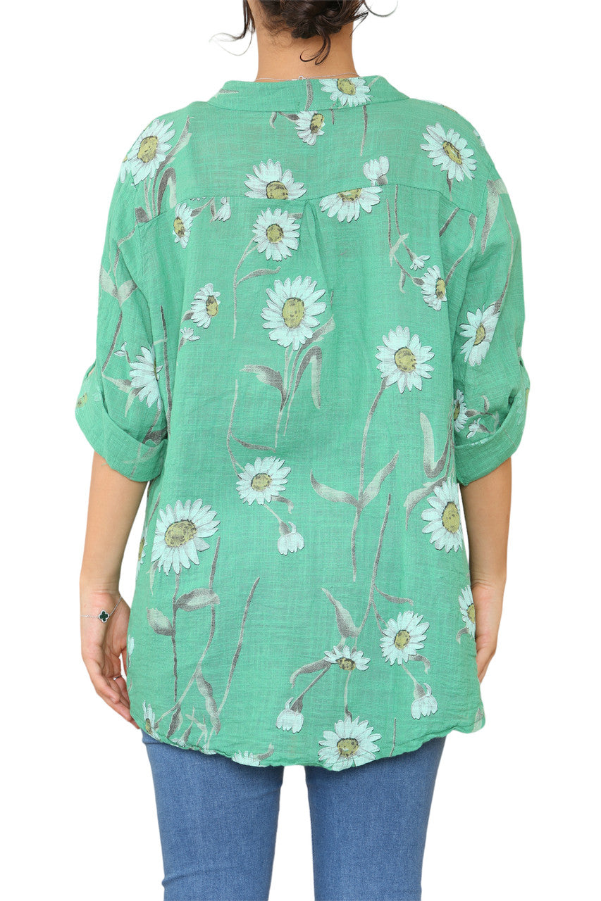 BLOUSE MET OPA-KRAAG EN BLOEMENPRINT DAISY GROEN