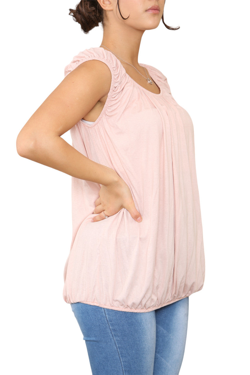 Ladies Plain Ruched Vest Dusty Pink