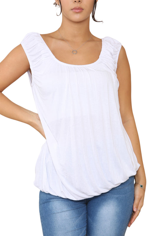 Ladies Plain Ruched Vest White