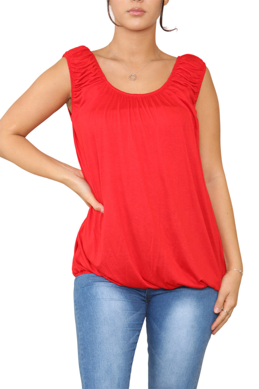 Ladies Plain Ruched Vest Red