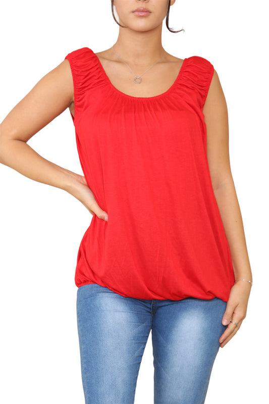 Ladies Plain Ruched Vest Red