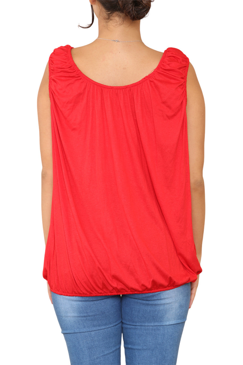 Ladies Plain Ruched Vest Red