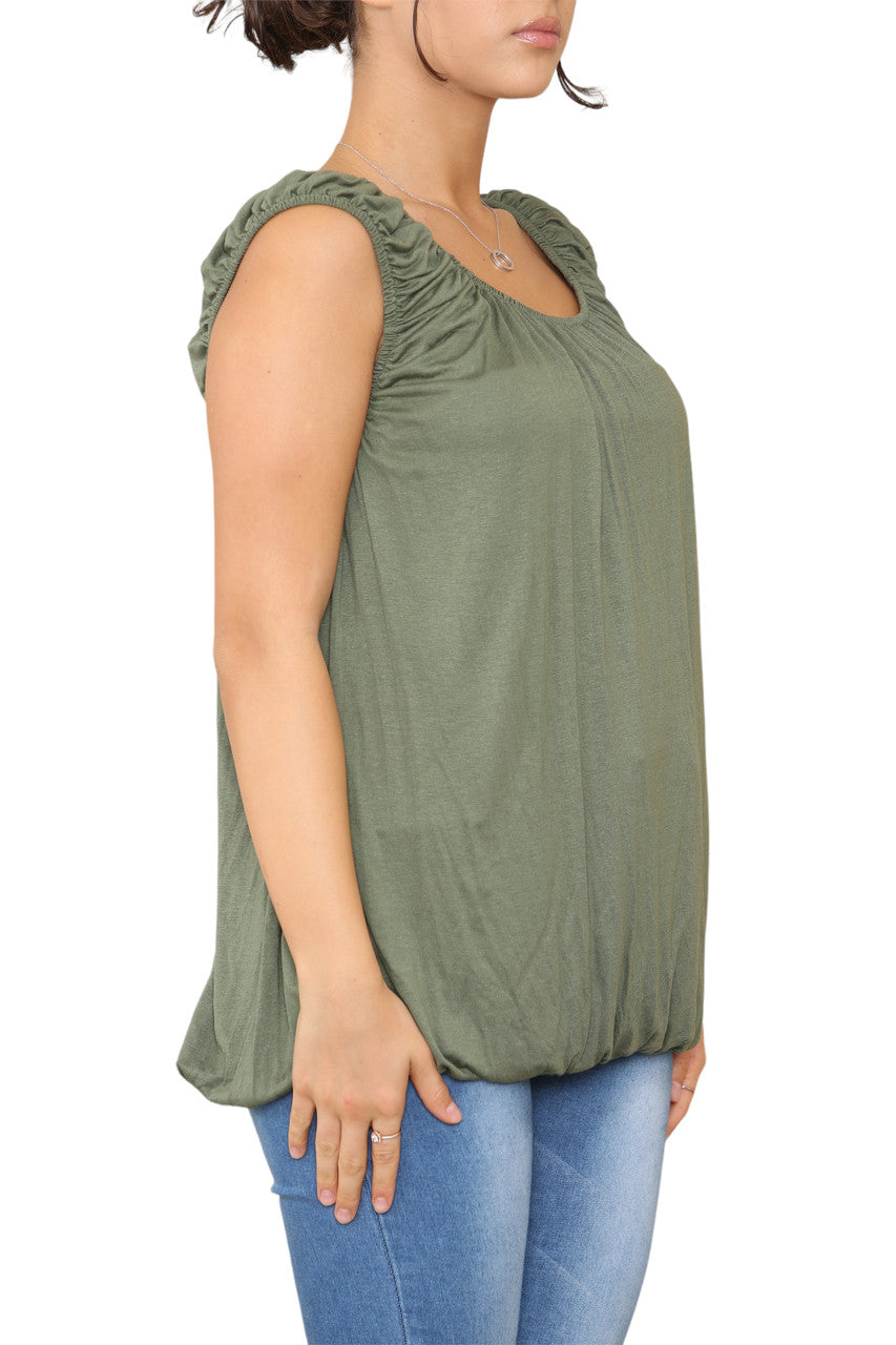 Ladies Plain Ruched Vest Khaki
