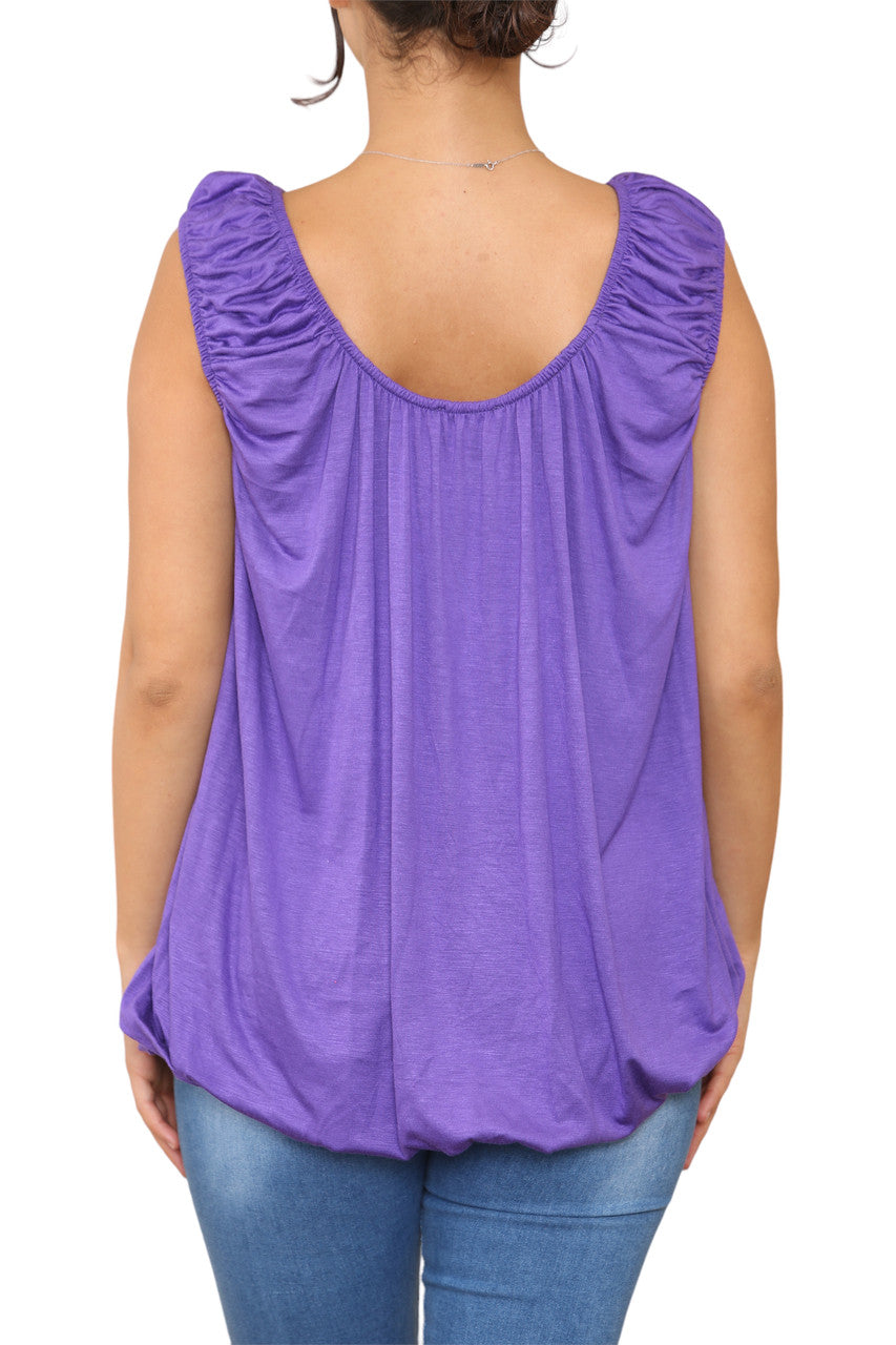 Ladies Plain Ruched Vest Purple