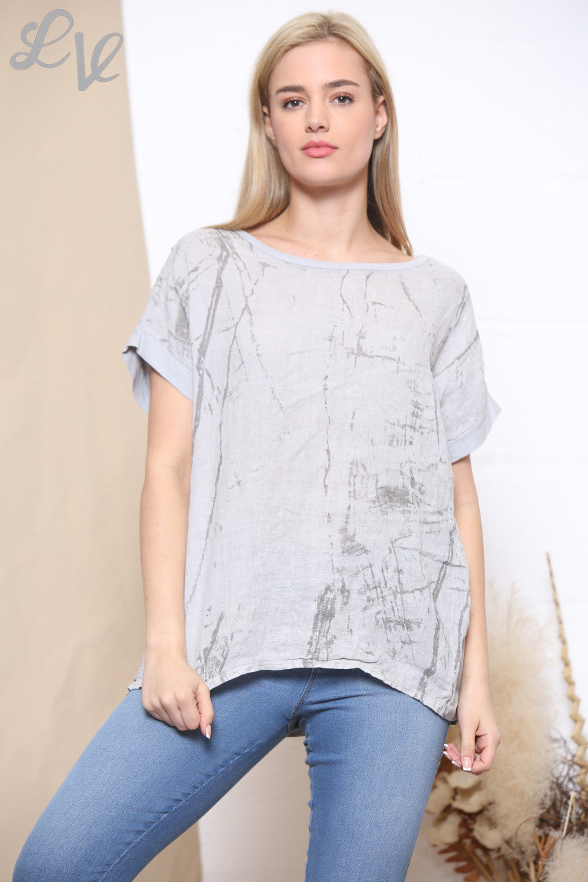 Dames Marmerprint Top Grijs