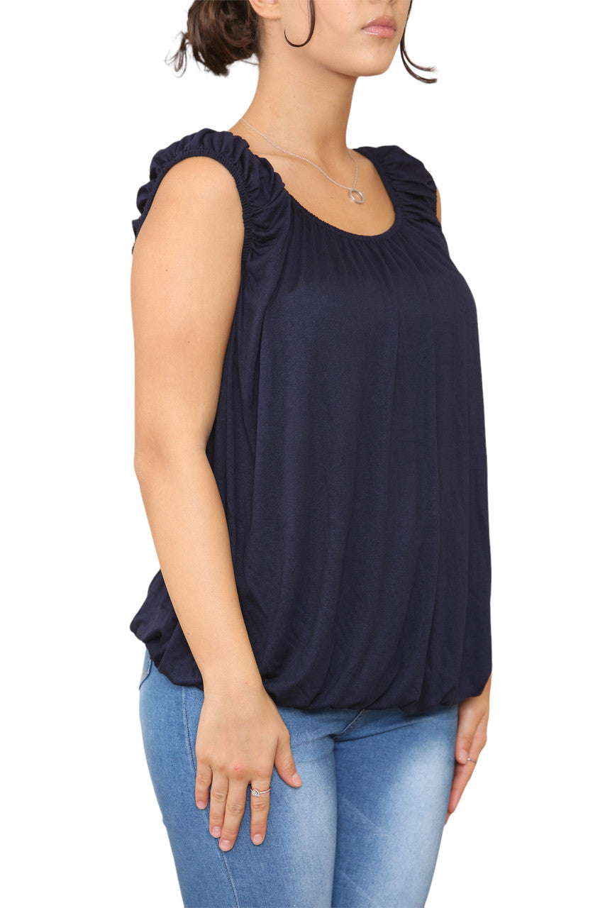 Ladies Plain Ruched Vest Navy