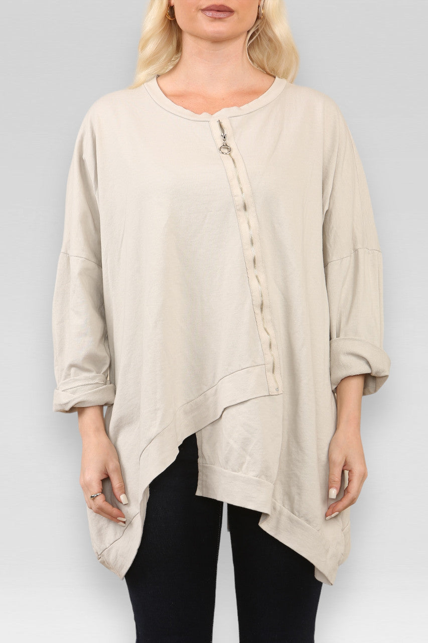 SWEATER MET RITS AAN DE VOORKANT STEENGRIJS