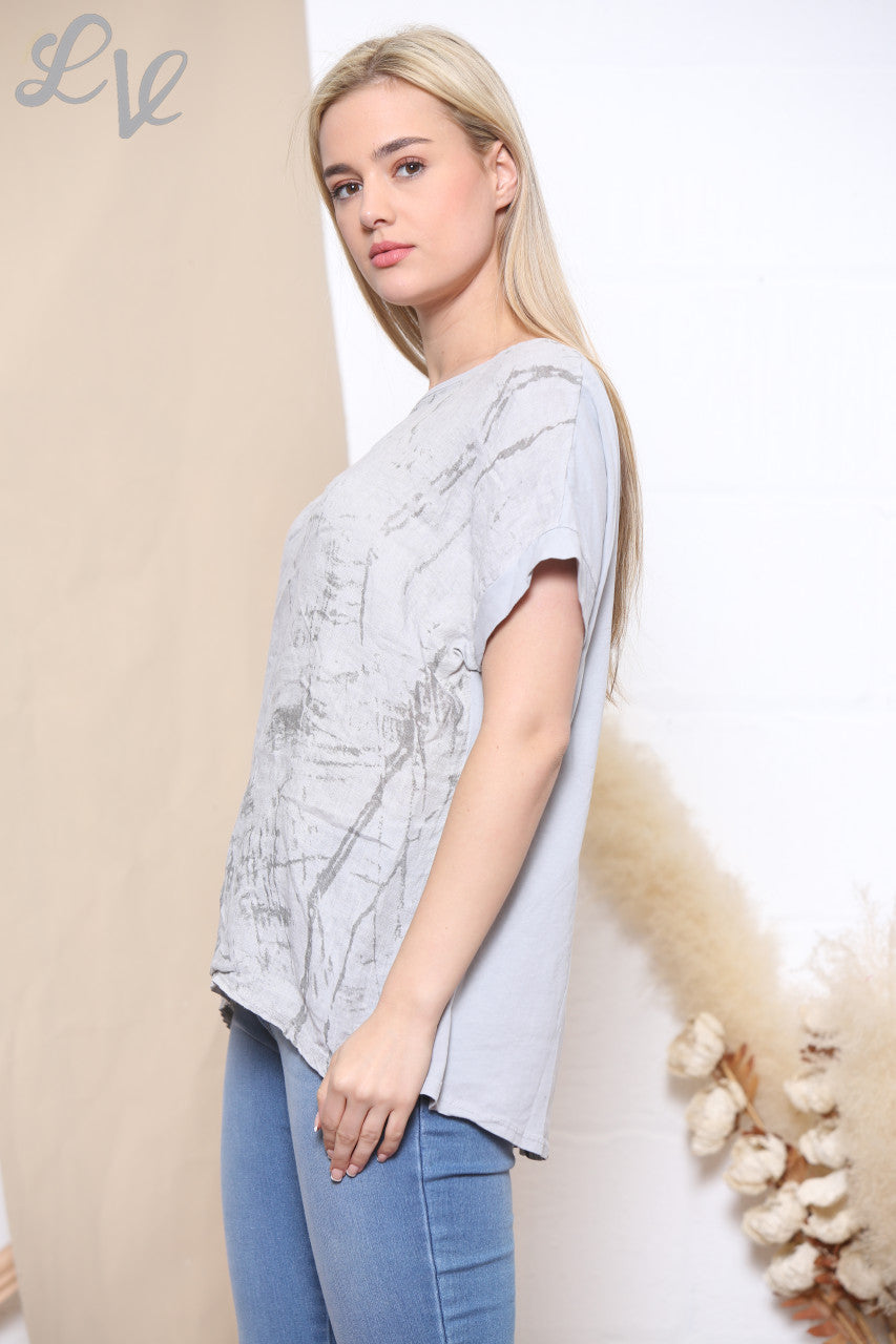 Dames Marmerprint Top Grijs