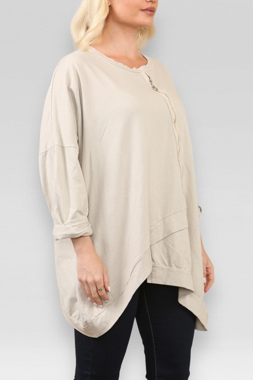 SWEATER MET RITS AAN DE VOORKANT STEENGRIJS