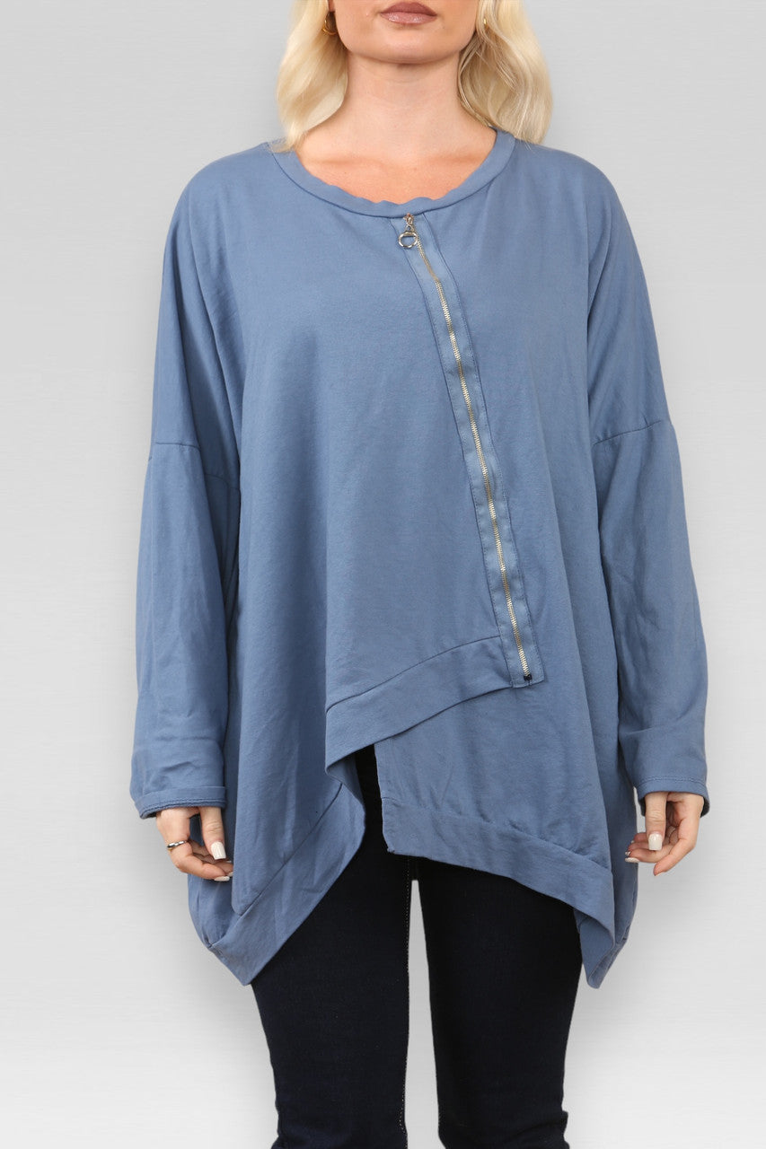 SWEATER MET RITS EN DENIMDETAILS
