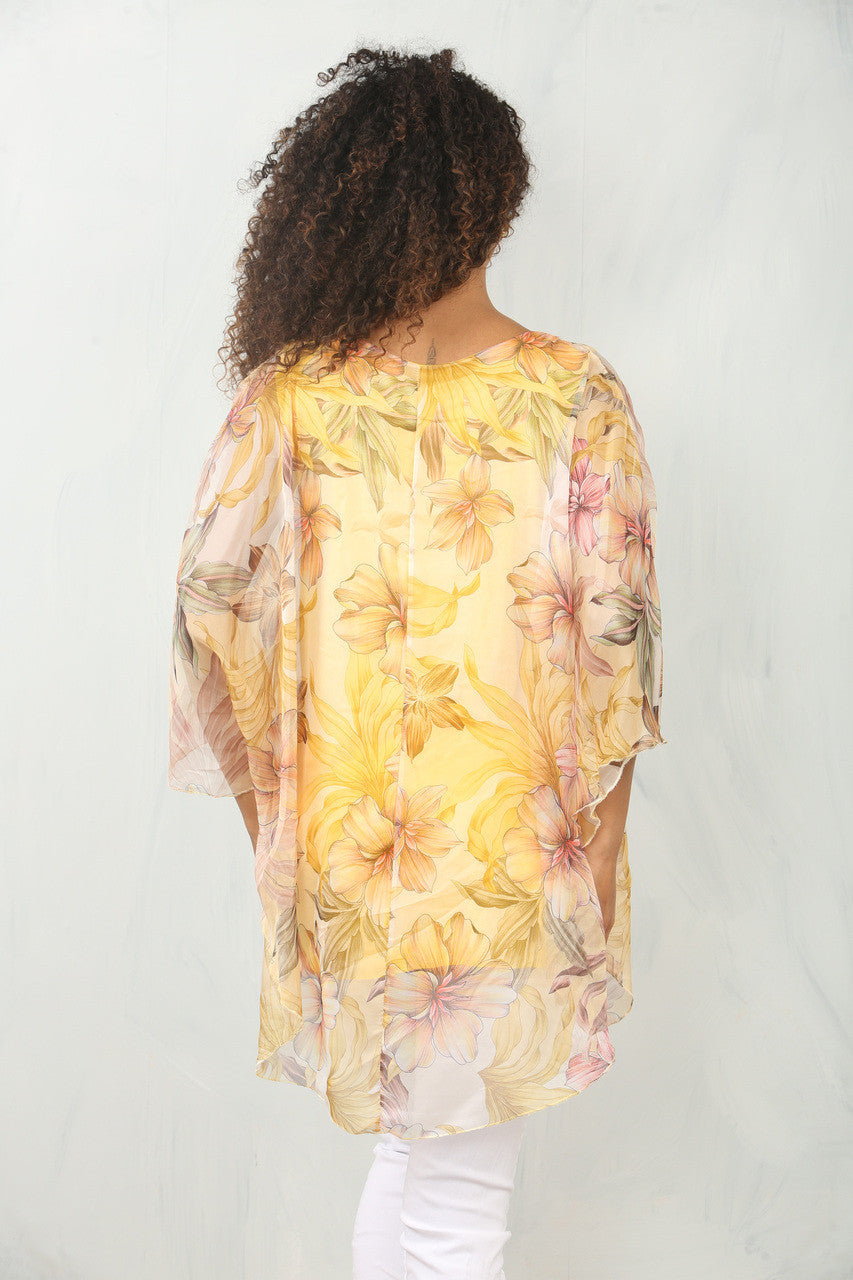 BLOUSE MET BLOEMEN- EN BLADERENPRINT - CITROENGEEL