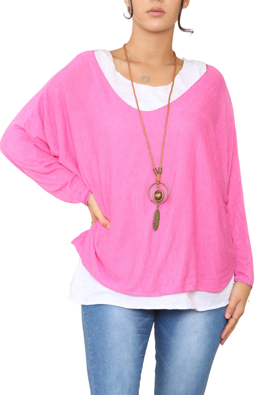EFFEN 2-LAAGSE TOP MET KETTING - CERISE