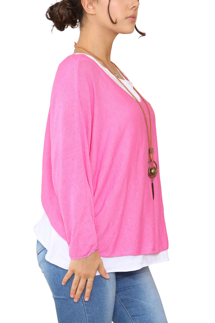 EFFEN 2-LAAGSE TOP MET KETTING - CERISE