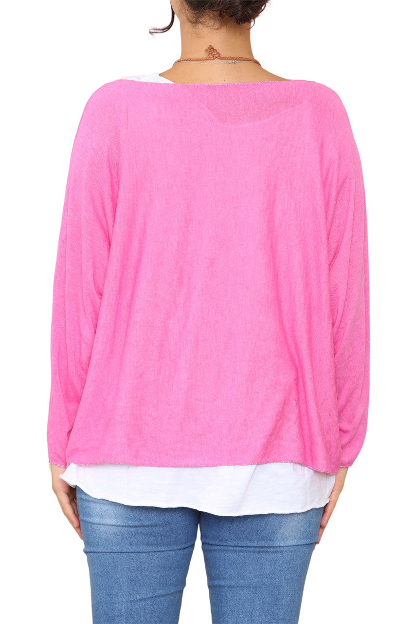 EFFEN 2-LAAGSE TOP MET KETTING - CERISE