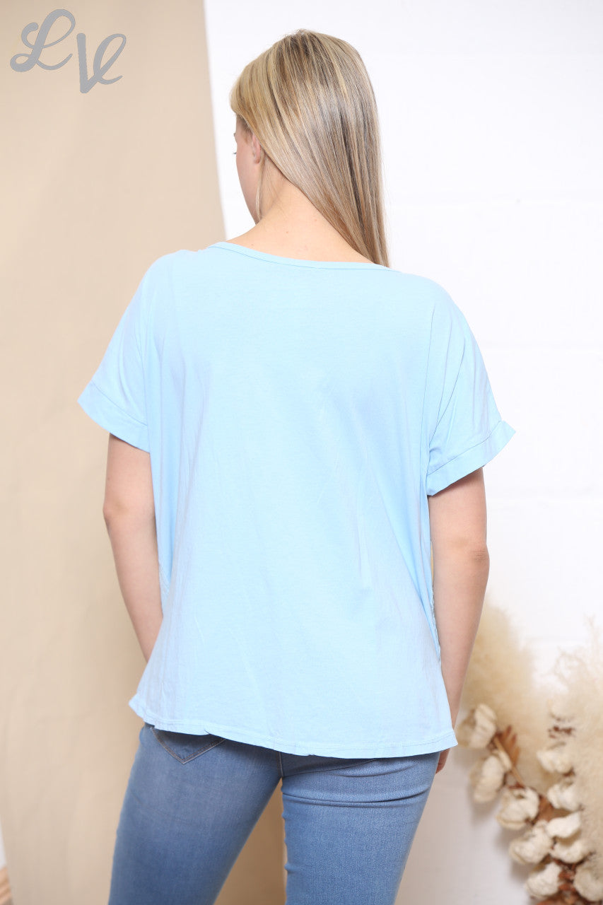 Ladies Marble Print Top Light Blue