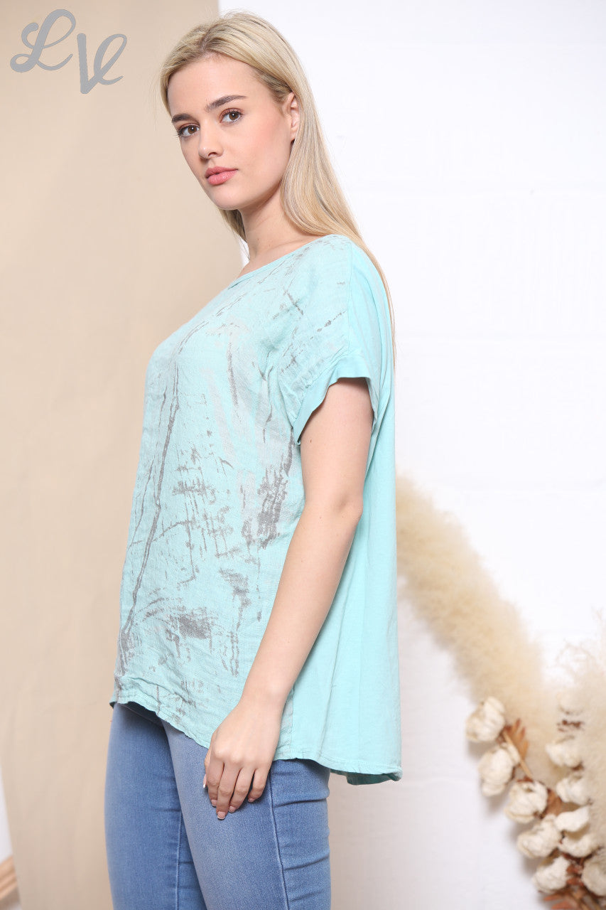 Ladies Marble Print Top Mint
