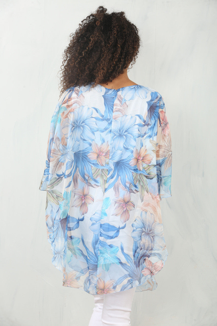 FLORALE BLADPRINT LOSSE BLOUSE TOP - LICHTBLAUW