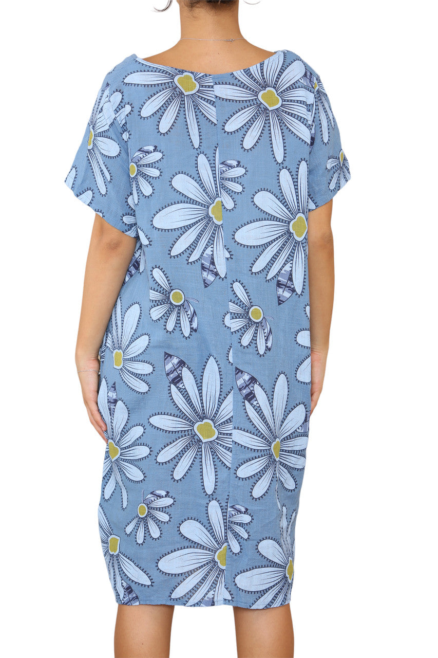 Ladies Daisy Print Tunic Dress Denim