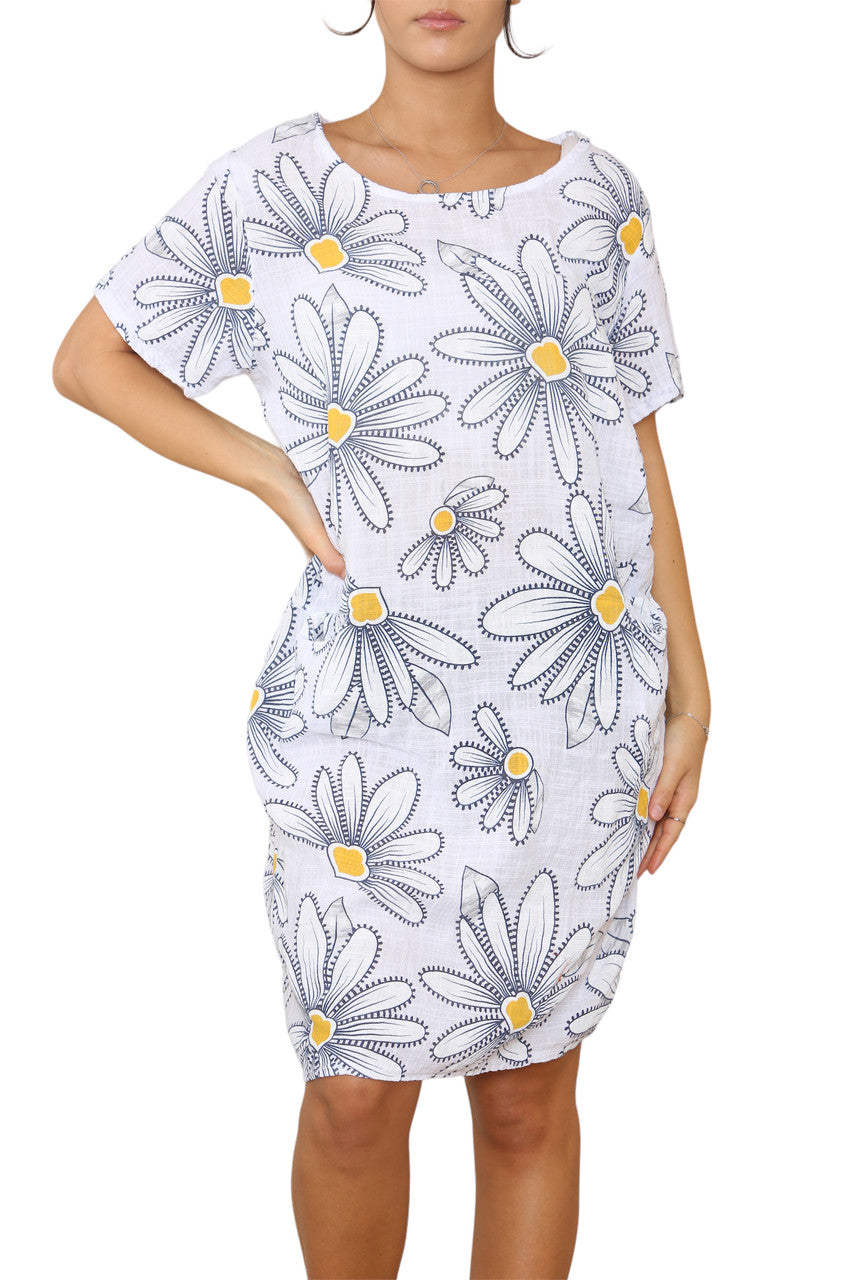 Ladies Daisy Print Tunic Dress White