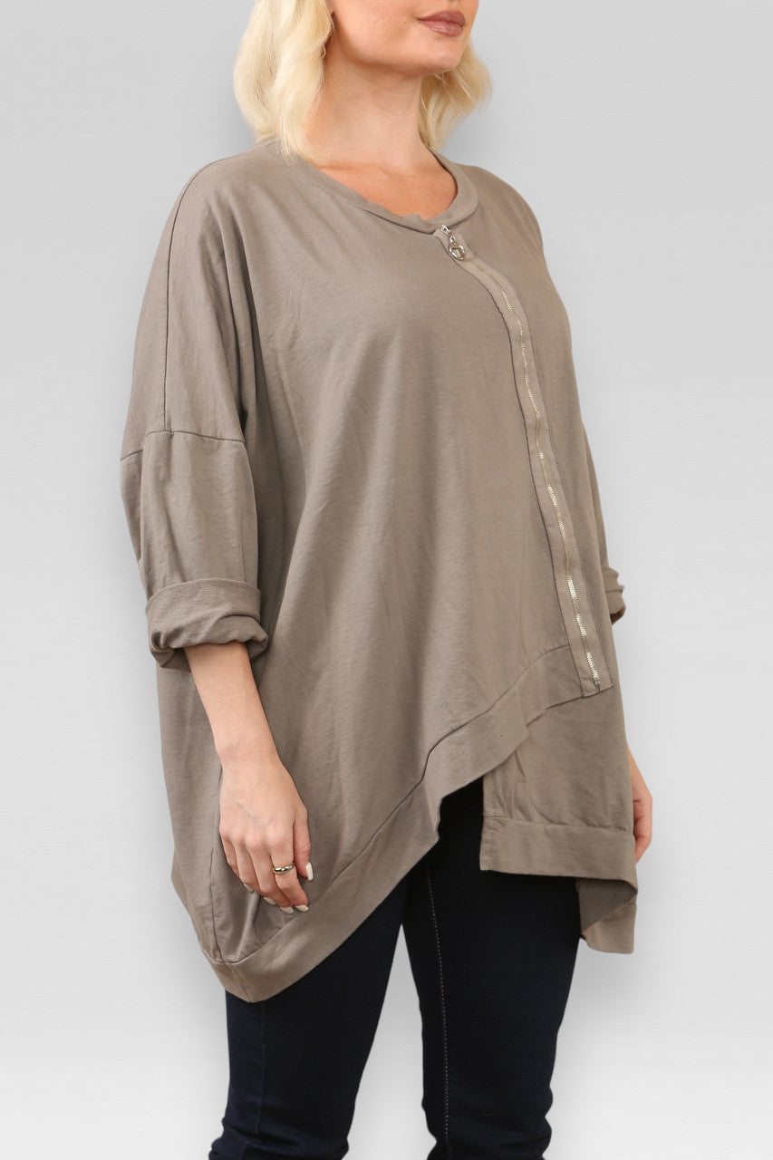 SWEATSHIRT MET RITS VOORAAN DETAIL TAUPE