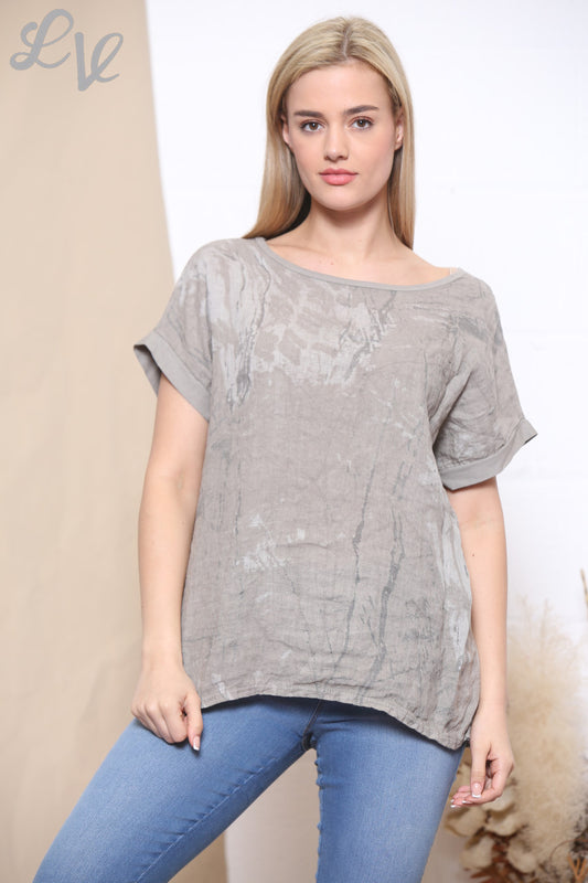 Ladies Marble Print Top Taupe