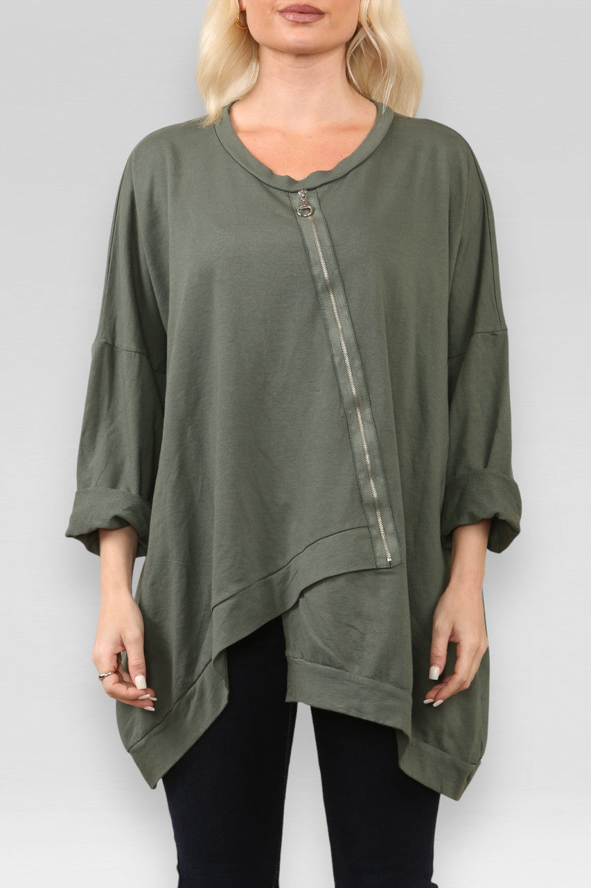 SWEATSHIRT MET RITSVOORSLUITING KAKI