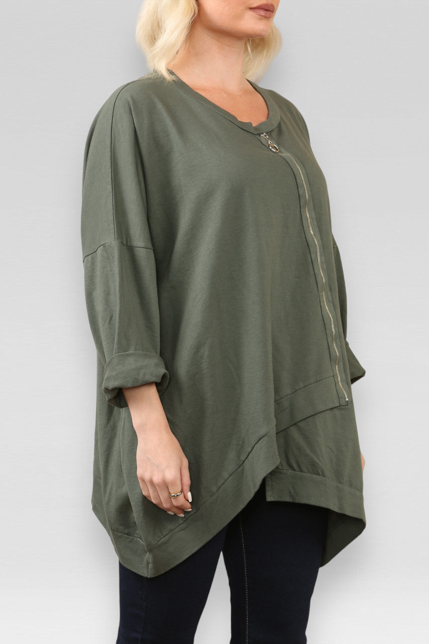 SWEATSHIRT MET RITSVOORSLUITING KAKI