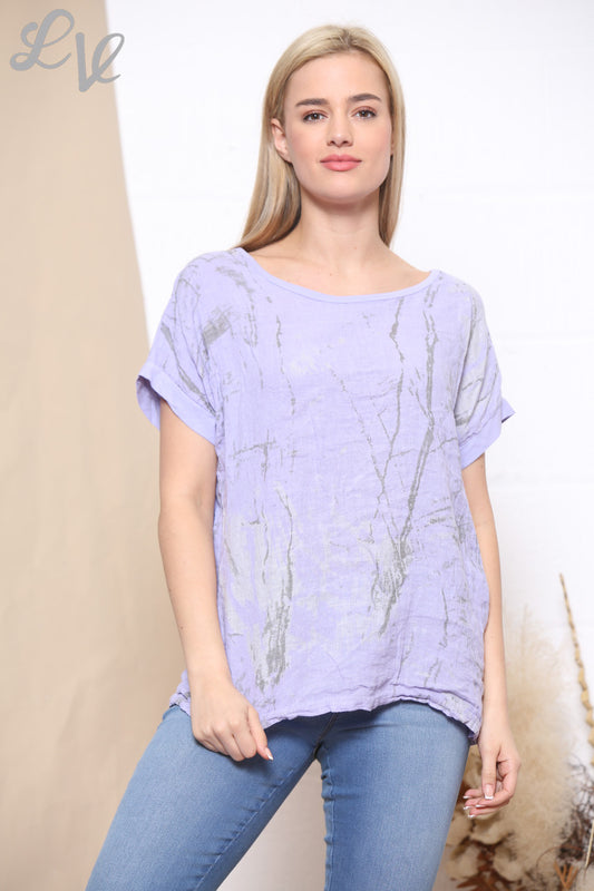 Ladies Marble Print Top Lilac