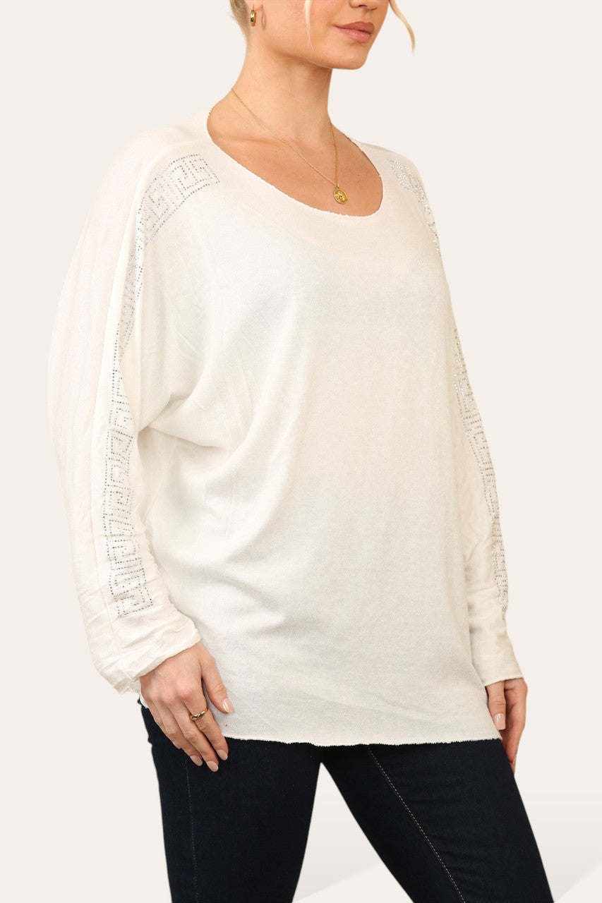 GEOMETRISCH DIAMANTE MOUW FIJNGEBREIDE TRUI TOP CRÈME