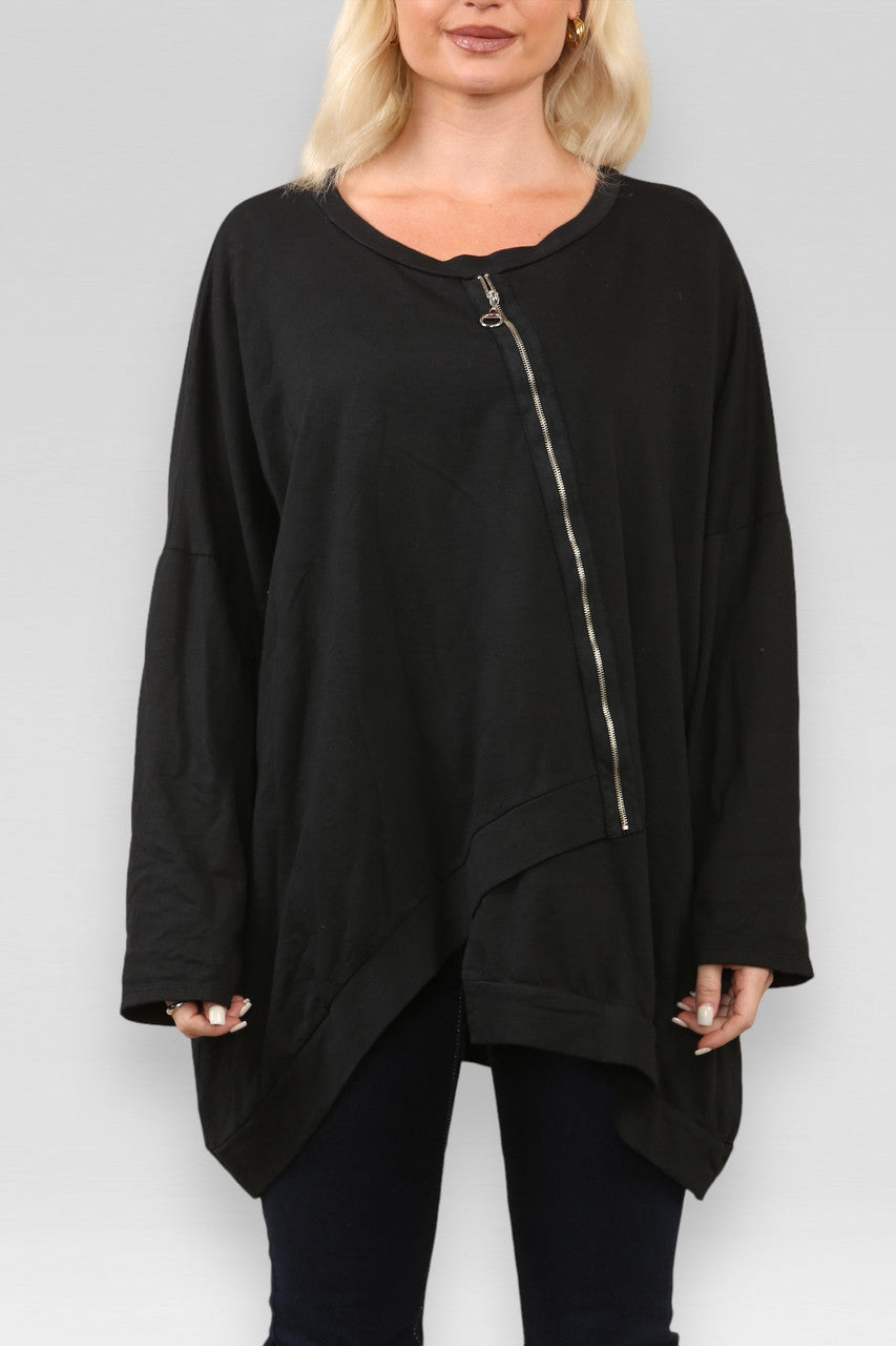 SWEATSHIRT MET RITS ZWART